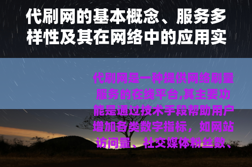 代刷网的基本概念、服务多样性及其在网络中的应用实践