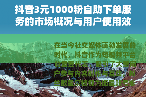 抖音3元1000粉自助下单服务的市场概况与用户使用效果分析