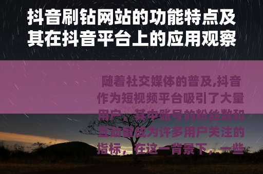 抖音刷钻网站的功能特点及其在抖音平台上的应用观察