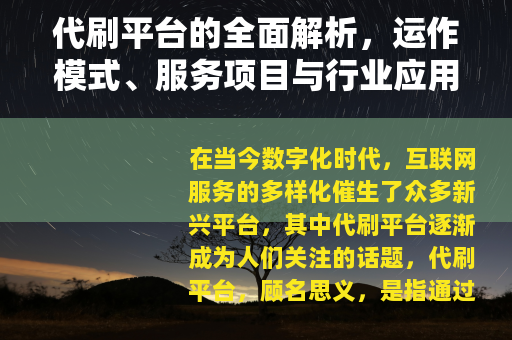 代刷平台的全面解析，运作模式、服务项目与行业应用探讨