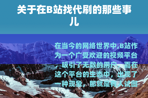 关于在B站找代刷的那些事儿