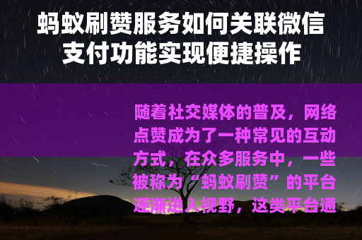 蚂蚁刷赞服务如何关联微信支付功能实现便捷操作