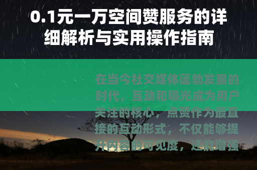 0.1元一万空间赞服务的详细解析与实用操作指南