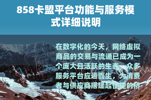 858卡盟平台功能与服务模式详细说明