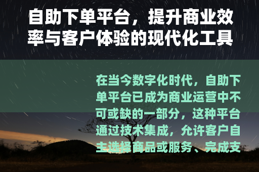 自助下单平台，提升商业效率与客户体验的现代化工具