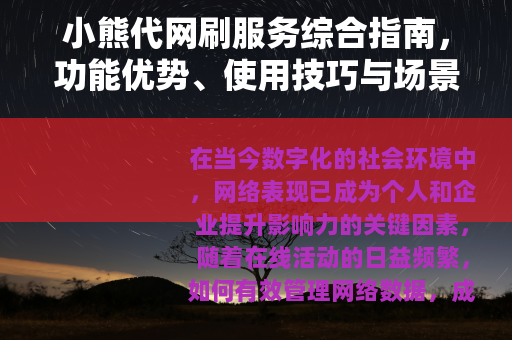 小熊代网刷服务综合指南，功能优势、使用技巧与场景应用分析