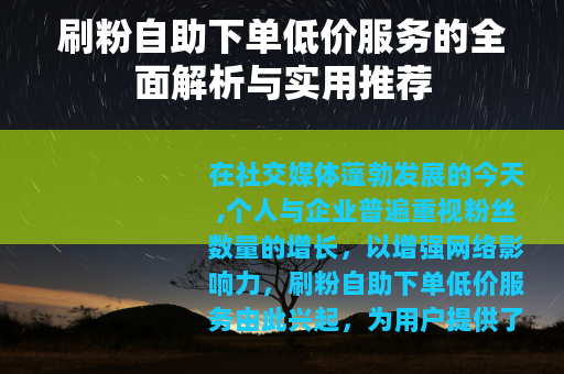刷粉自助下单低价服务的全面解析与实用推荐