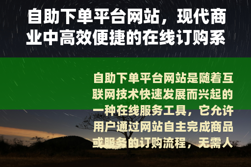 自助下单平台网站，现代商业中高效便捷的在线订购系统