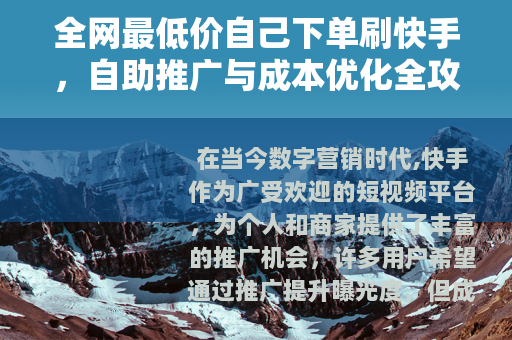 全网最低价自己下单刷快手，自助推广与成本优化全攻略