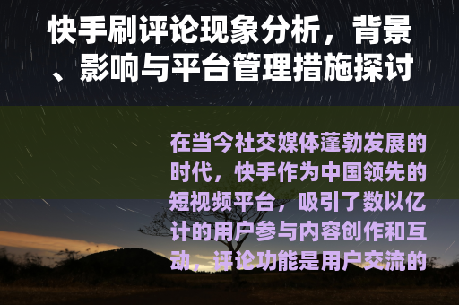 快手刷评论现象分析，背景、影响与平台管理措施探讨