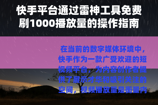 快手平台通过雷神工具免费刷1000播放量的操作指南与效果评述
