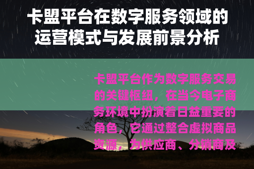 卡盟平台在数字服务领域的运营模式与发展前景分析