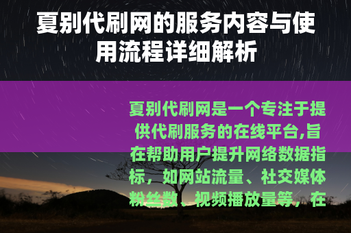 夏别代刷网的服务内容与使用流程详细解析