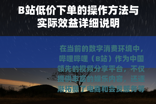 B站低价下单的操作方法与实际效益详细说明