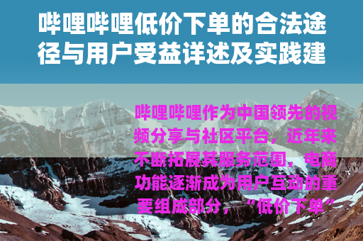 哔哩哔哩低价下单的合法途径与用户受益详述及实践建议