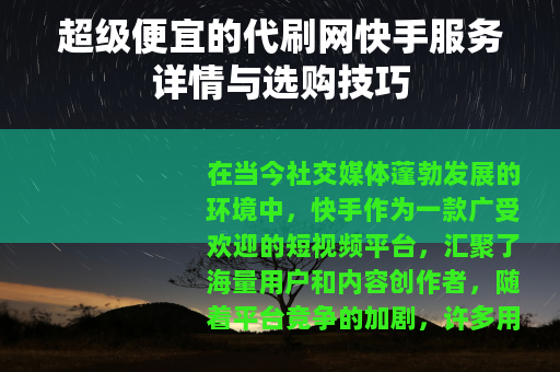 超级便宜的代刷网快手服务详情与选购技巧