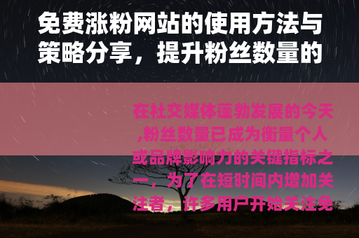 免费涨粉网站的使用方法与策略分享，提升粉丝数量的有效途径