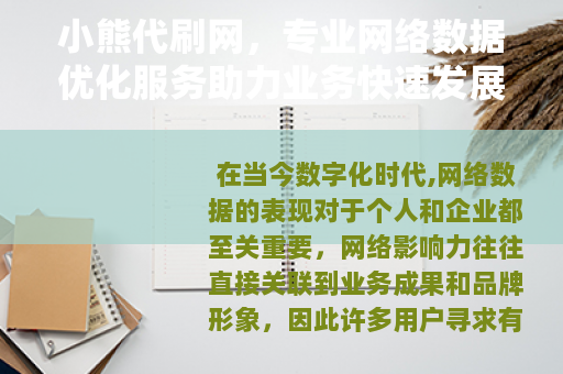 小熊代刷网，专业网络数据优化服务助力业务快速发展与品牌推广