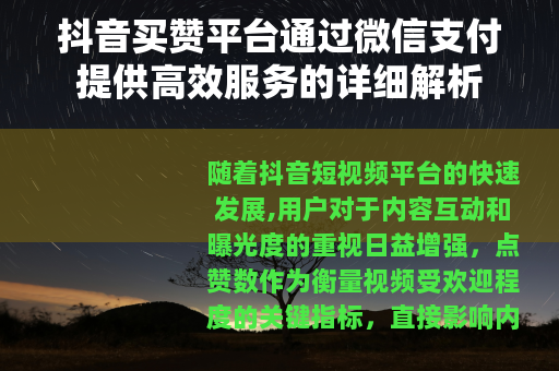 抖音买赞平台通过微信支付提供高效服务的详细解析