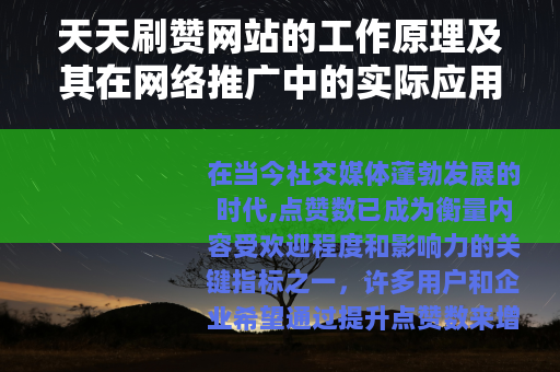 天天刷赞网站的工作原理及其在网络推广中的实际应用效果