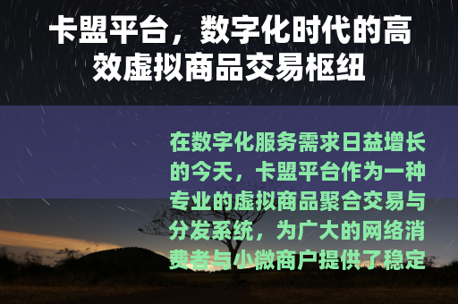卡盟平台，数字化时代的高效虚拟商品交易枢纽
