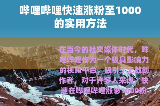 哔哩哔哩快速涨粉至1000的实用方法