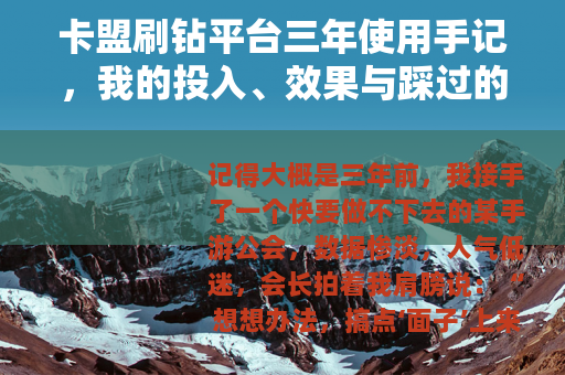 卡盟刷钻平台三年使用手记，我的投入、效果与踩过的那些坑