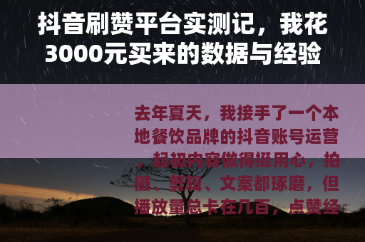 抖音刷赞平台实测记，我花3000元买来的数据与经验分享