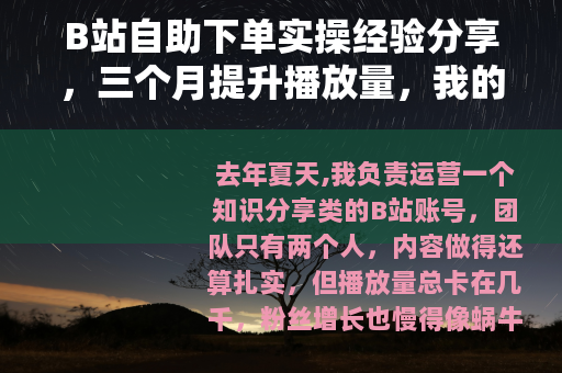 B站自助下单实操经验分享，三个月提升播放量，我的踩坑记录