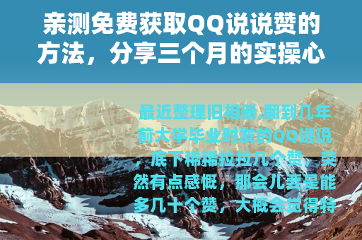 亲测免费获取QQ说说赞的方法，分享三个月的实操心得与教训