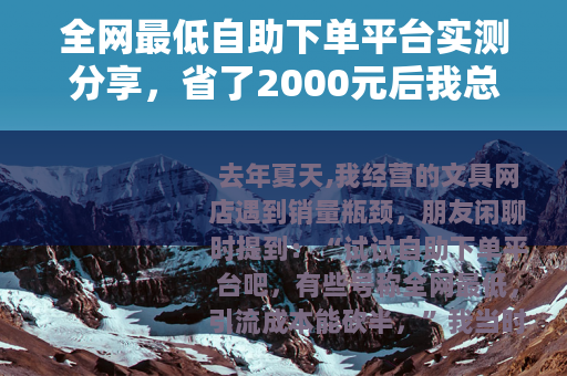全网最低自助下单平台实测分享，省了2000元后我总结的经验