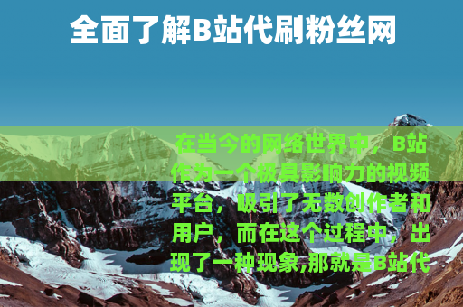 全面了解B站代刷粉丝网