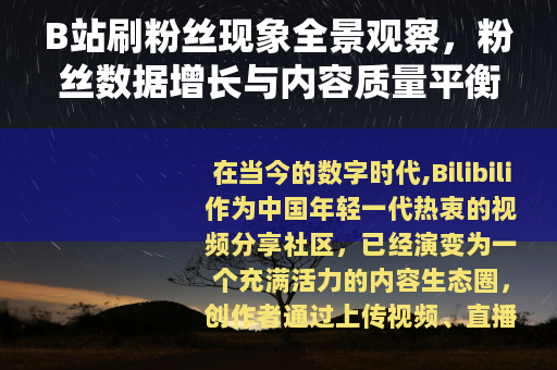 B站刷粉丝现象全景观察，粉丝数据增长与内容质量平衡的深层思考