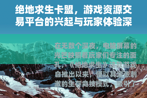 绝地求生卡盟，游戏资源交易平台的兴起与玩家体验深度观察