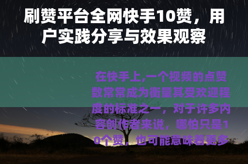 刷赞平台全网快手10赞，用户实践分享与效果观察