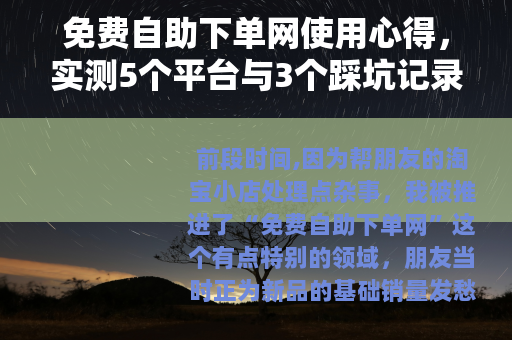 免费自助下单网使用心得，实测5个平台与3个踩坑记录