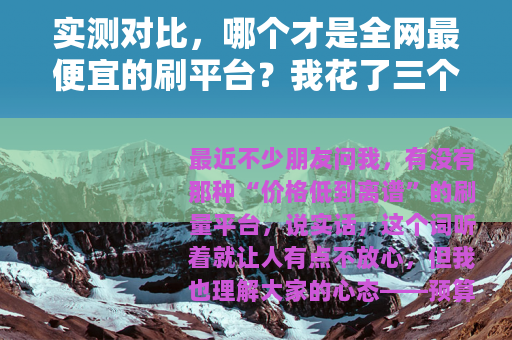 实测对比，哪个才是全网最便宜的刷平台？我花了三个月踩坑总结