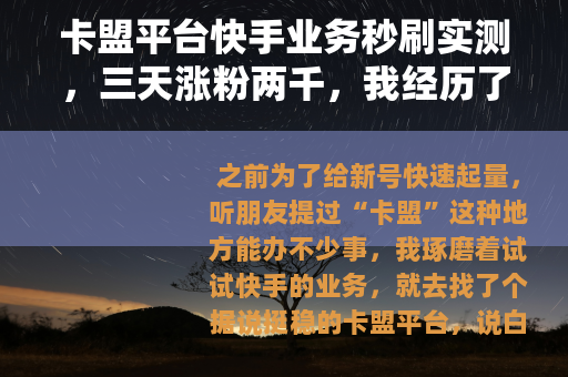 卡盟平台快手业务秒刷实测，三天涨粉两千，我经历了什么？