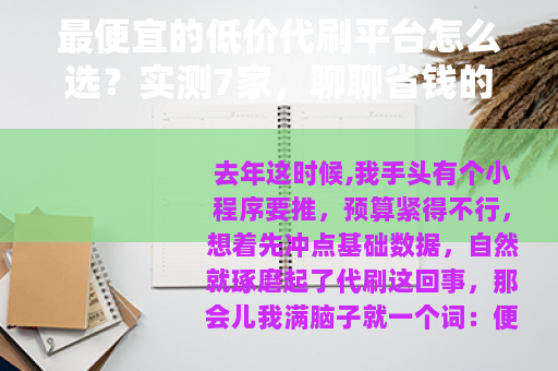 最便宜的低价代刷平台怎么选？实测7家，聊聊省钱的代价