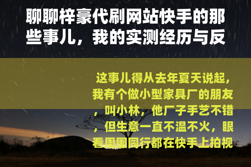 聊聊梓豪代刷网站快手的那些事儿，我的实测经历与反思