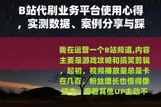 B站代刷业务平台使用心得，实测数据、案例分享与踩坑记录