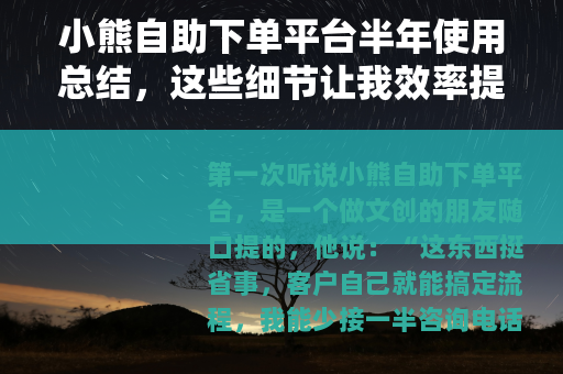 小熊自助下单平台半年使用总结，这些细节让我效率提升40%