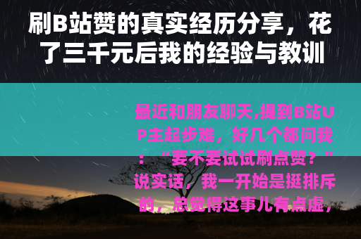 刷B站赞的真实经历分享，花了三千元后我的经验与教训