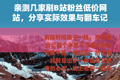 亲测几家刷B站粉丝低价网站，分享实际效果与翻车记录