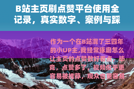 B站主页刷点赞平台使用全记录，真实数字、案例与踩坑心得