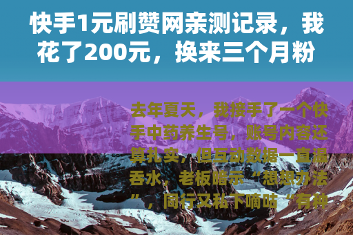 快手1元刷赞网亲测记录，我花了200元，换来三个月粉丝停滞