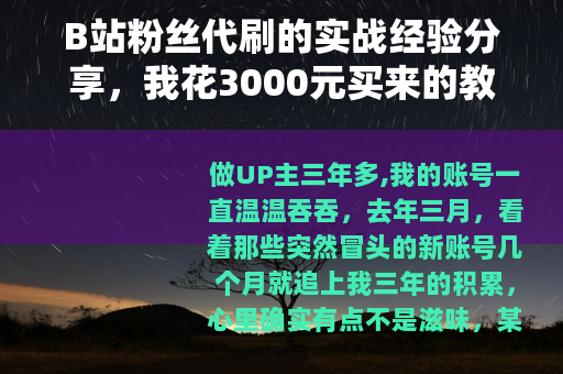 B站粉丝代刷的实战经验分享，我花3000元买来的教训与数据观察
