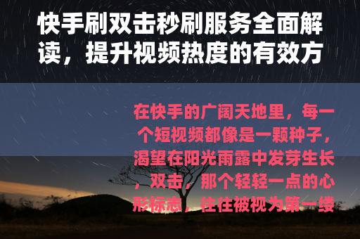快手刷双击秒刷服务全面解读，提升视频热度的有效方法与实例分享