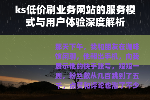 ks低价刷业务网站的服务模式与用户体验深度解析