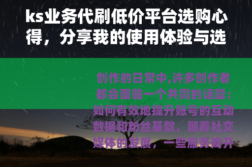 ks业务代刷低价平台选购心得，分享我的使用体验与选择技巧